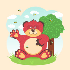 Bear sitting under the tree