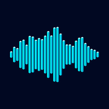 Flat isometric music wave icon made of peak lines