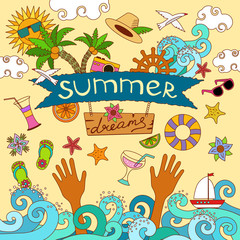 Summer beach hand drawn vector objects