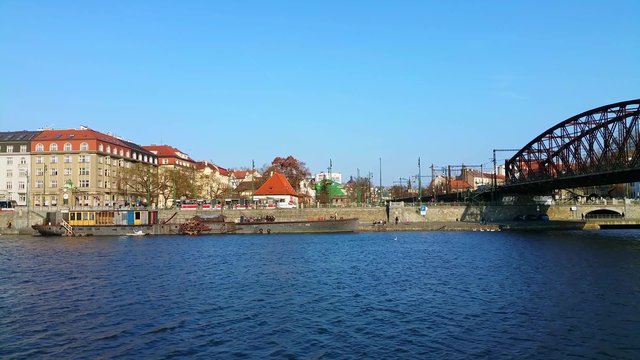 Boat tour view of Rasinovo nabrezi street in Praha Czech Republic