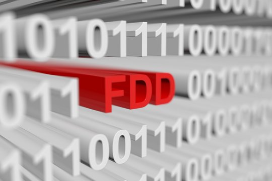 FDD in the form of a binary code with blurred background 3D illustration