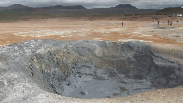 Mud bubbling in a mudpot at Hverir Geothermal region in Northern Iceland