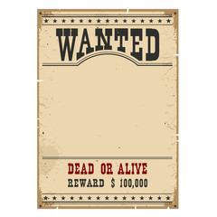Wanted poster.Western vintage paper on wood wall for design - 106761506