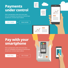 Online & mobile payment web banners and illustrations. One page web design hero image collection 2.