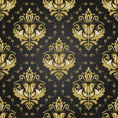 Oriental vector classic black and golden ornament. Seamless abstract background with repeating elements