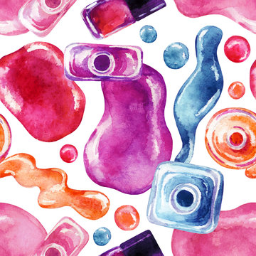 Watercolor Nail Polish Seamless Pattern. Shimmering And Sparkling