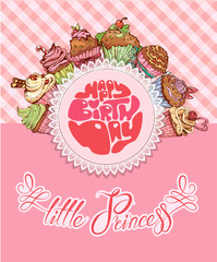 Happy birthday, little princess - holiday card for girl with pan