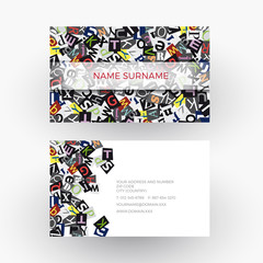 Vector abstract alphabet, concept of writer. Business card