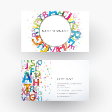 Vector abstract alphabet, concept of writer. Business card