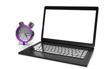 laptop and alarm clock, 3D illustration