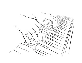 Playing piano. Hands on piano keyboard.