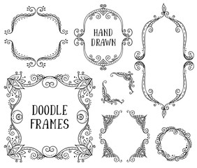 Set of hand drawn vector doodle frames on white background