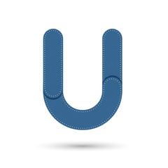 U font vector with blue Jeans  on White background, Futuristic f