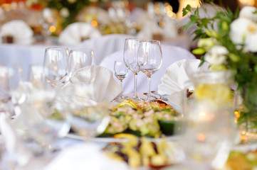 Beautiful table set for some festive event or wedding reception