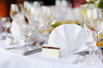 Beautiful table set for some festive event or wedding reception