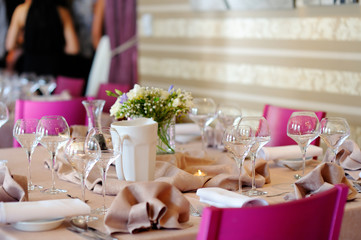 Beautiful table set for some festive event or wedding reception