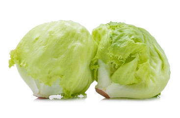 Green Iceberg lettuce on white background.
