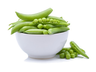 fresh green peas isolated on white background