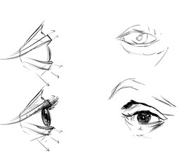 Hand drawing eyes on a white background. Vector illustration