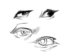 Fototapeta premium Hand drawing eyes on a white background. Vector illustration