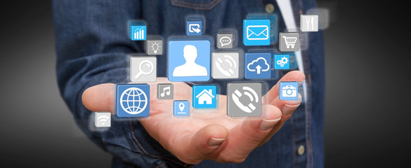 Businessman using modern digital icon application