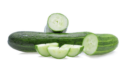 Wet cucumber isolated on white background.