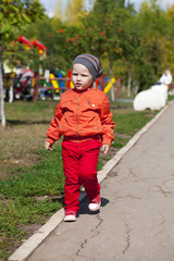 The two-year boy walks in the park