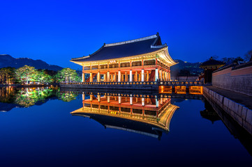 Gyeongbokgung Palace at night in seoul,Korea.
