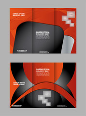 Vector red and black tri-fold brochure design template with abstract geometric background EPS10 Tri-Fold Mock up & back Brochure Design
