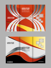 Template design of trifold brochure with polygons. Editable and light vector with places for photos. Proportionally A4
