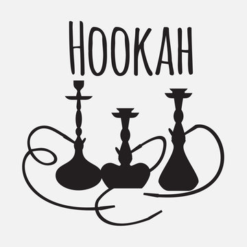Hookah labels and smoke logo. Set of oriental nargile silhouettes. Isolated  traditional shishe