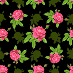Seamless pattern with roses on a black background