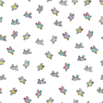 The seamless vector pattern with decorative doodle birds