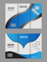 Vector modern blue tri-fold brochure design template with colorful abstract 3d background
