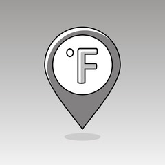 Degrees Fahrenheit pin map icon. Weather