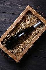 Wine bottle in a crate
