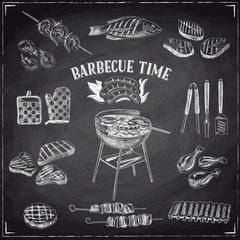 Vector set of barbecue and grill elements.  - obrazy, fototapety, plakaty