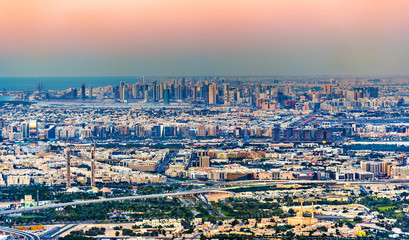 Fototapeta premium View of Bur Dubai, the Creek, Deira and Sharjah - the Emirates