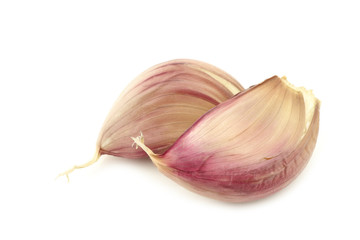 dried garlic cloves on a white background
