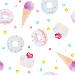  watercolor seamless pattern texture of fresh sweets and dessert - 106778561