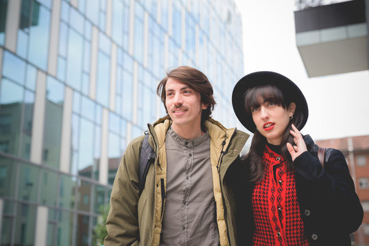 Half length of a couple of beautiful woman and man, with mustach
