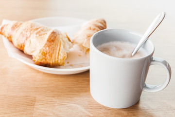 Breakfast menu. Cappuccino with croissant