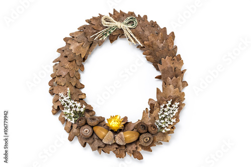 &quot;Wreath of oak leaves isolated on white, Bozic, Serbian ortodox
