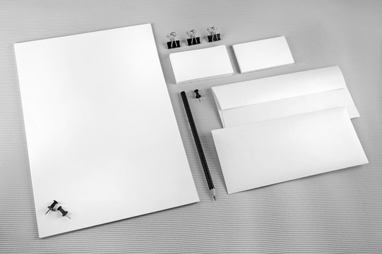Blank stationery set with soft shadows on gray background.. ID template. Mockup for branding identity for designers.