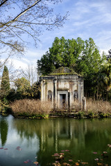 Fototapeta na wymiar ruins in the English garden in the royal park in caserta