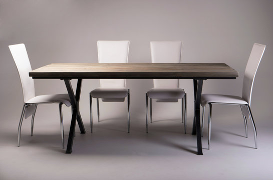 modern wooden table studio shot on white background