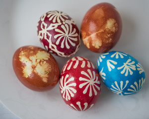 Homemade traditional decorated Eastern or Paschal eggs