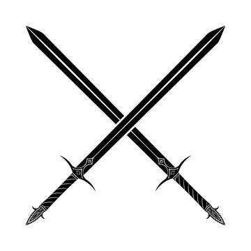 Crossed Swords Silhouette on White Background