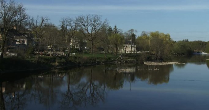 View of the Grand River in Elora, Ontario, Canada. Elora is a community known for its limestone architecture, its artistic community and the Elora Gorge
