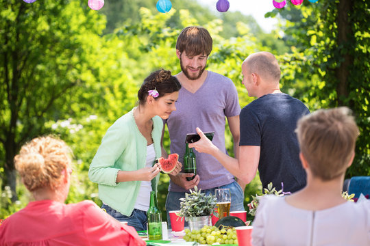 Family on a garden party